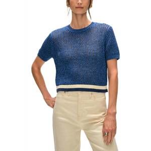 NEW WHITE + WARREN organic cotton mesh top in blue marl